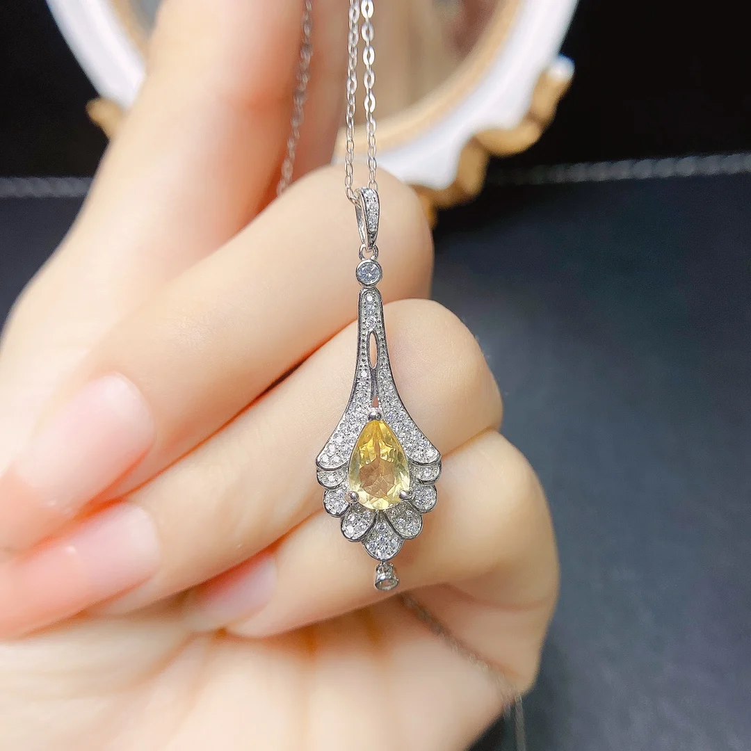 FS 6*9mm Natural Citrine S925 Sterling Silver Pendant Necklace for Women Fine Charm Weddings Jewelry Certificate MeiBaPJ