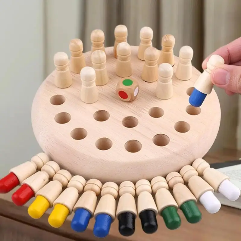 Ensemble de jeu de société interactif à mémoire de couleur avec allumettes ; Jouets éducatifs pour enfants ; Puzzles d'échecs à mémoire de forme en bois