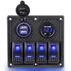 Panel de interruptor basculante de 3/4 entradas combinación de salida de 12V con puerto USB Dual impermeable para coche barco marino LED