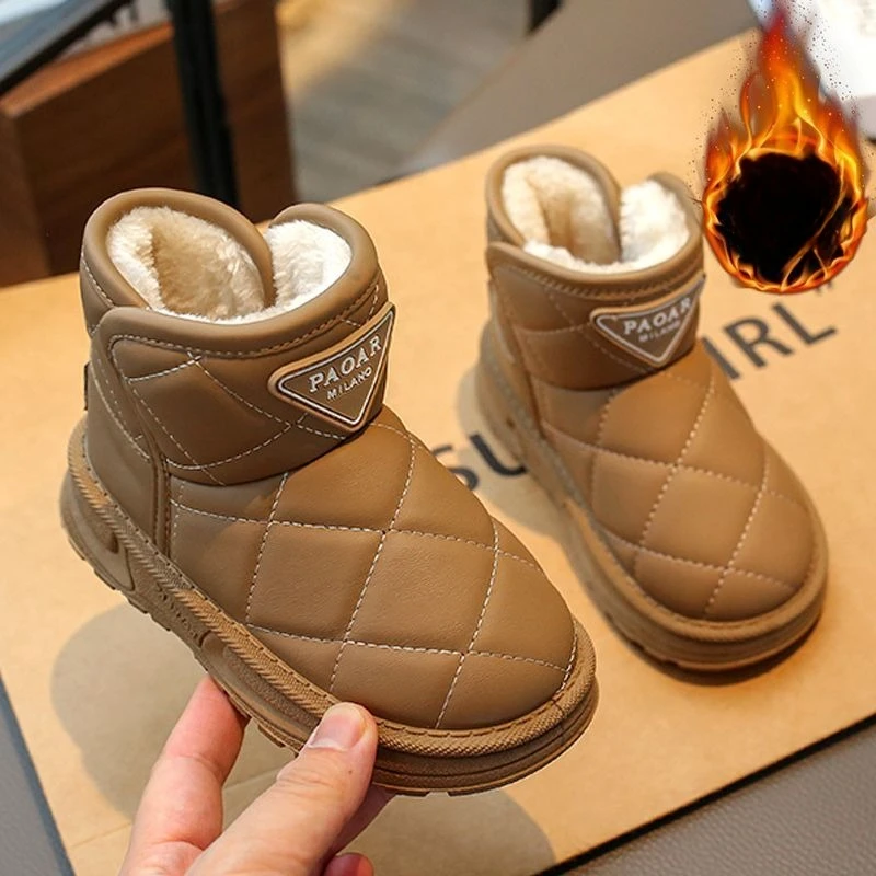 Kids Boys Snow Boots 2026 Winter Waterproof Anti Slip Warm Fleece Lined Shoes Fur Trim Winter Footwear for Cold Weather