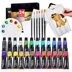 Juego de pintura de tela de 12/24 colores para ropa con 6 pinceles, 1 paleta, Kit de pintura hinchada textil permanente para zapatos, lona