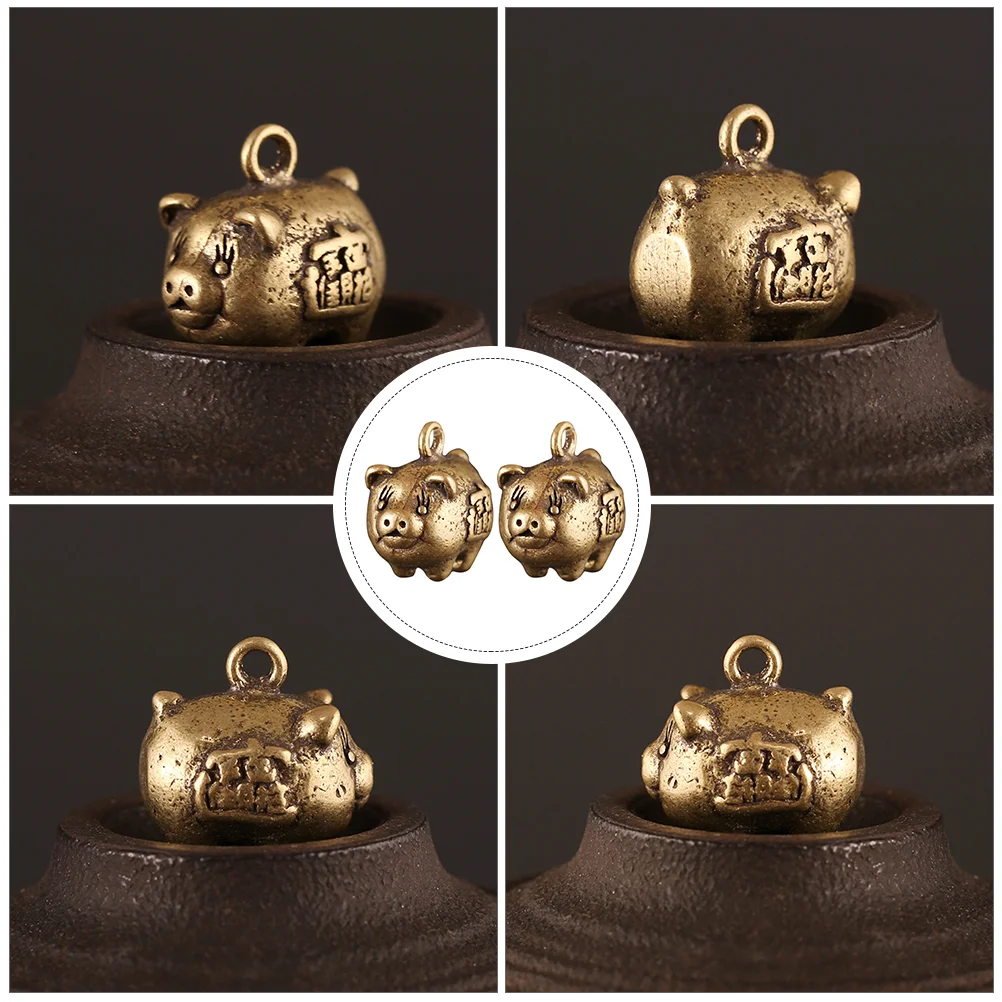 

2 Pcs Piggy Brass Multi-purpose Pendant Adornment Compact Small Craft Choker Necklace