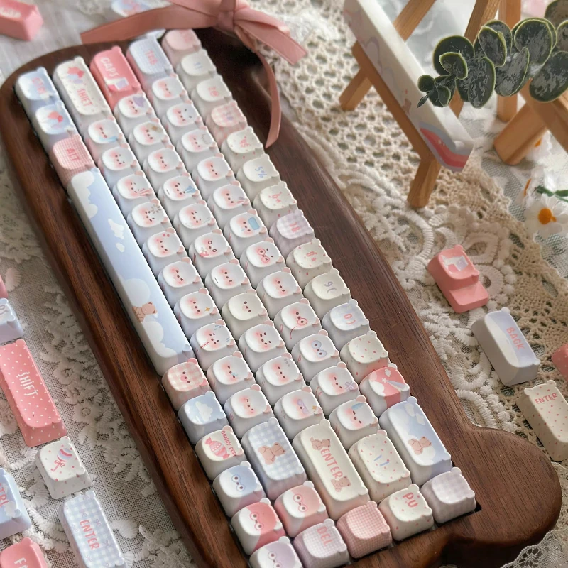 Rainbow Bear Keycaps Customized EAO Profile Cute Point Keycap Sublimation PBT Cartoon Anime Gamers Design Artisan Originalcaps