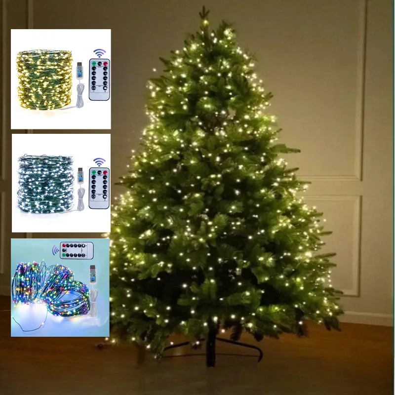 Copper Wire Lamp Remote Control Waterproof 8 Modes Xmas LED Fairy Light Decorative Green Wire Fairy Lights For Christmas