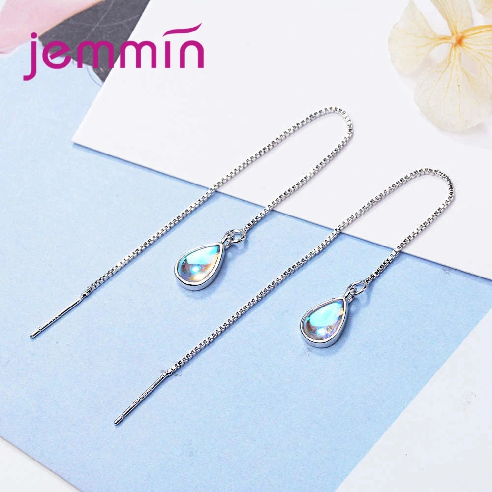شخصية 925 فضة قطرة الماء شكل أوبال حجر إسقاط أقراط للمرأة الفتيات الذكرى حفلة الأزياء والمجوهرات هدية #3