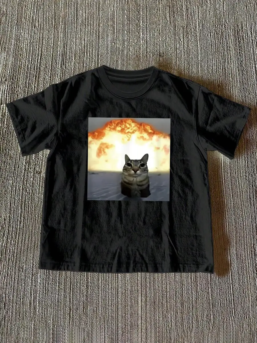Men's Crew Neck T Shirt Cat Graphic Print 100% Pure Cotton Short Sleeve Summer Standard Size Casual 1 Piece Trendy Top