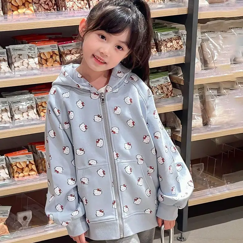 

Sanrio Hello Kitty Girl Hoodie Jacket Coat Thin Style Tops Spring Autumn Children Kawaii Anime Cartoon Fashion New Clothing Hot