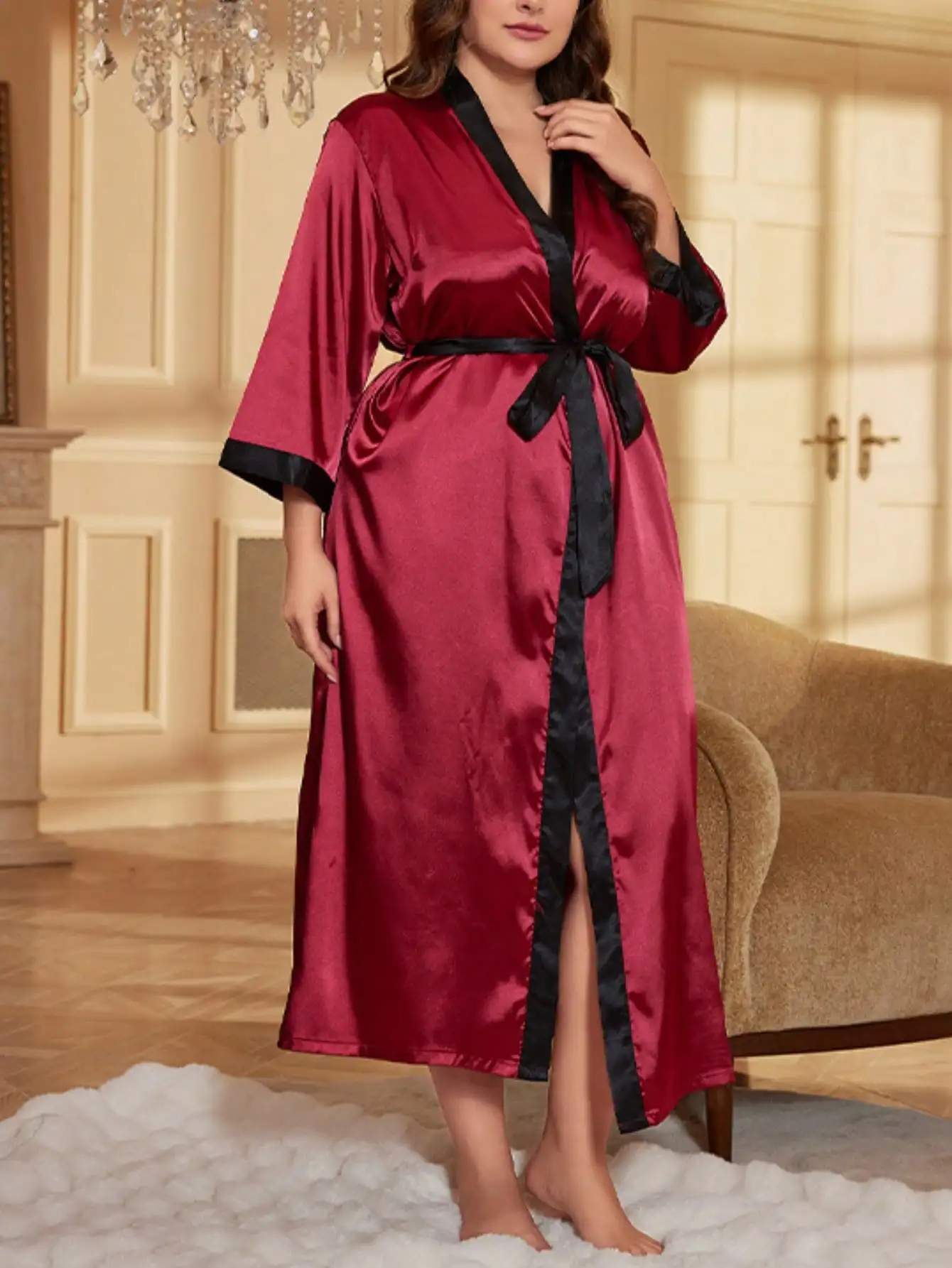 

Широкая ночная рубашка из ледяного шелка больших размеров для женщин, сексуальная и модная ночная рубашка больших размеров на весну и осень, можно использовать.