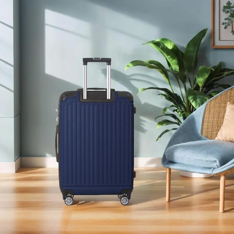 

Синий комплект из 3 предметов: чемоданы из АБС-пластика 20, 24, 28 дюймов с замком TSA, колесами-спиннерами и многопозиционной ручкой для путешествий