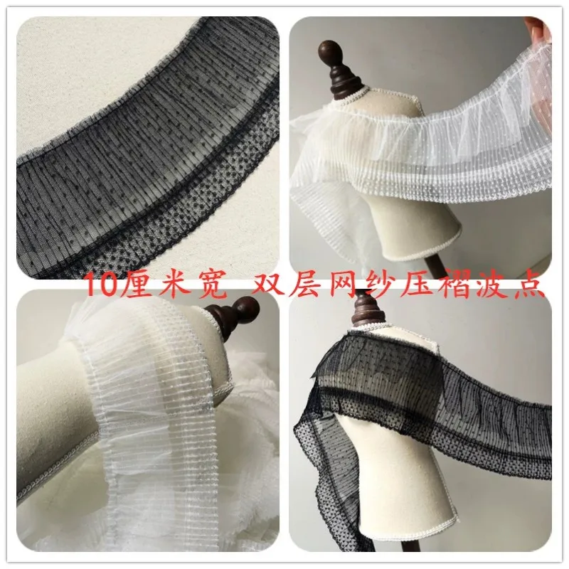 Tulle Pleated Mesh Lace Fabric, Needlework Frilled Ribbon Dresses, Collar Hemline Ruffles Trim, DIY Sewing Guipure Decor