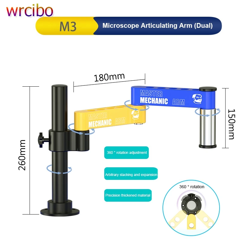 

MECHANIC M3/M2 Microscope Swing Arm 360 ° Movable Universal Metal Bracket Aluminum Alloy Telescopic Folding Column Bracket