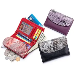 New 10 Colors Snake Pattern Cow Leather Short Wallet Women Fashion Python Genuine Cowhide Tri-fold Card Holder Purse Ladies