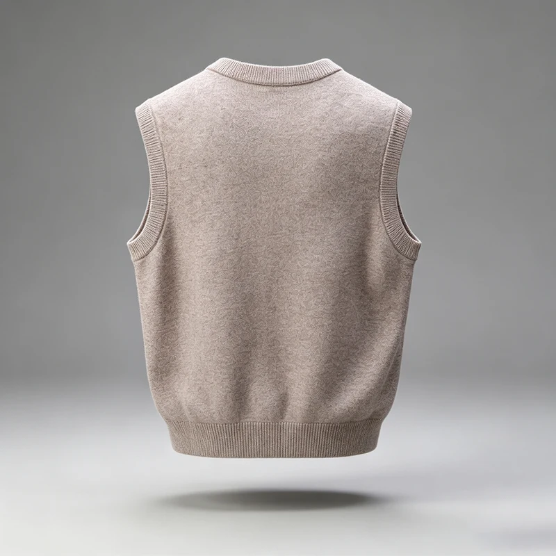 Herren V-Ausschnitt Strickweste, einfarbig, ärmellos, Pullover, schmal geschnitten, weich, warm, Strickweste, Basic, lässig, für den Alltag, Herren-Sweaterweste – Detail 4