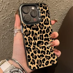 Brown Leopard Anti-drop Armour Phone Case For iPhone 15 Pro Max 16 14 13 12 11 Pro X XR XS 7 Plus 16E Lens protect plating Cover