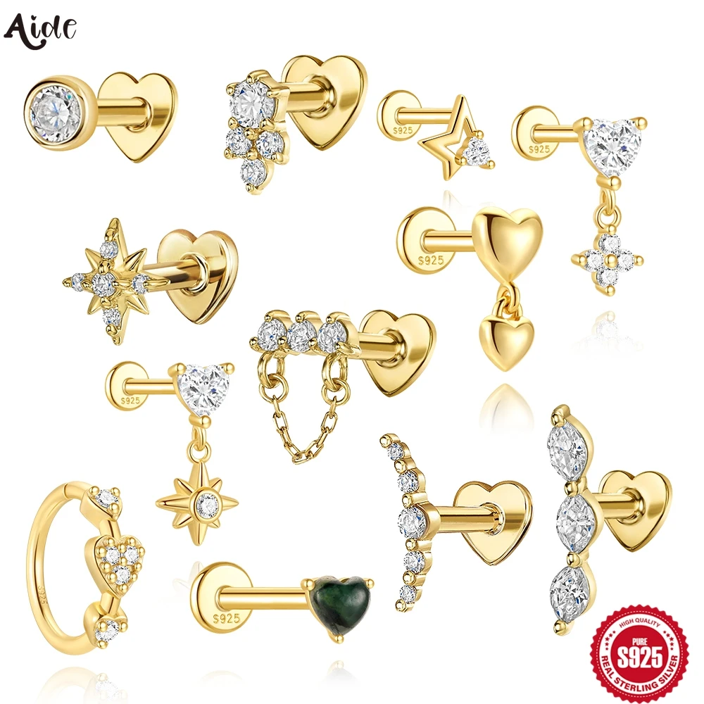 

Aide 925 Sterling Silver Piercing Earring Heart Star Zircon Multi-Style Chain Dangles for Layered Stud Valentine's Day Gifts