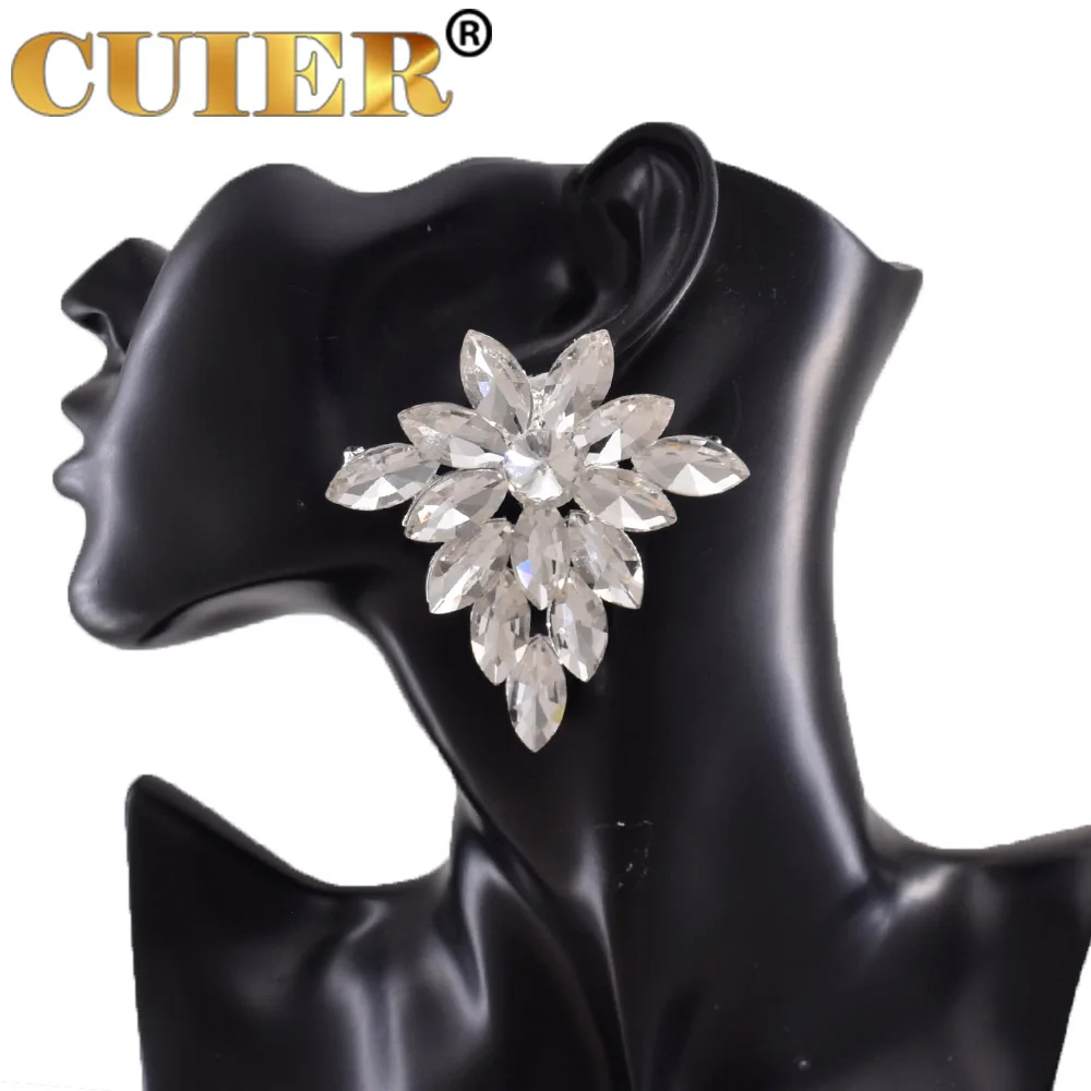 CUIER Full Glass Gemstones Clip on orecchini a bottone per le donne Wedding Jewelry Ear