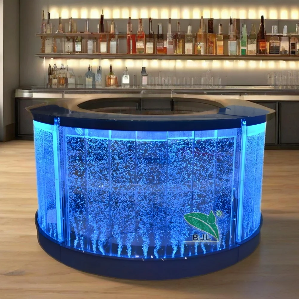 Customization.Home Bar Furniture Led Light up Color Changing Acrylic Bubble Water Wall Panel Modern Curved Small Table Bar Count