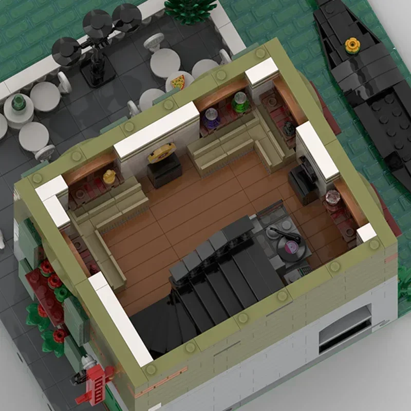 Briques Moc techniques Street View, modèle Pizza Record Store, blocs de construction modulaires, cadeaux, jouets pour enfants, ensembles de bricolage à assembler