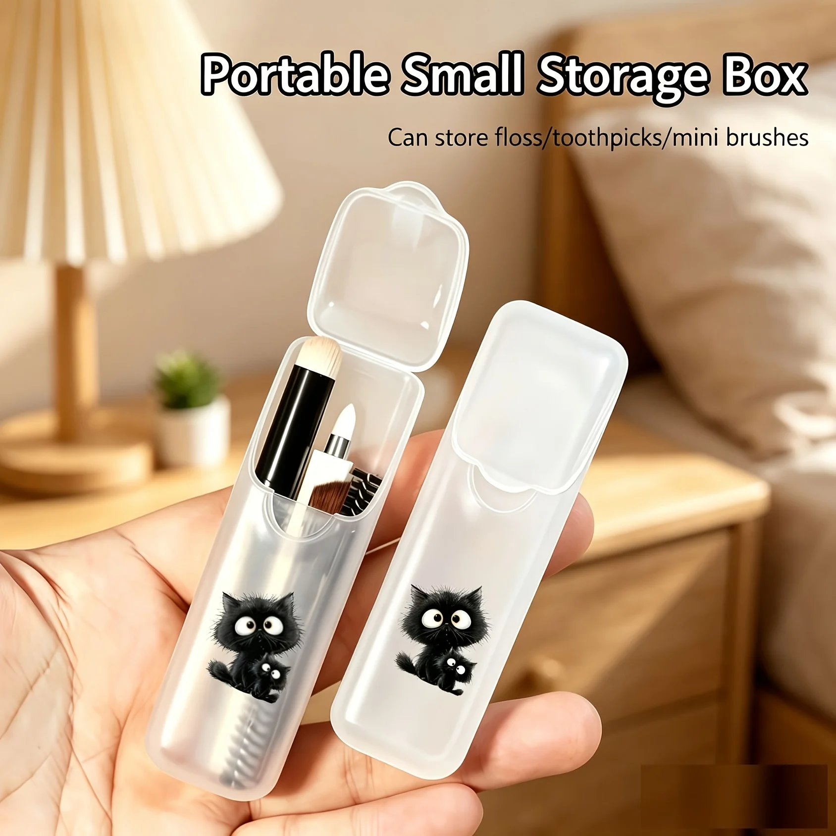 Black Cat Pattern Portable Travel Storage Boxes, Ideal for Holding Toothpicks, Dental Floss and Daily Supplies