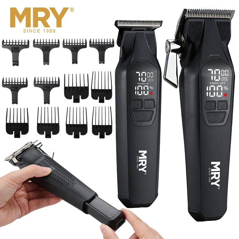 MRY Cordless Hair Clipper & Trimmer Set Professional Barber Haircut Machine 5 Speed Adjustable Detachable Battery