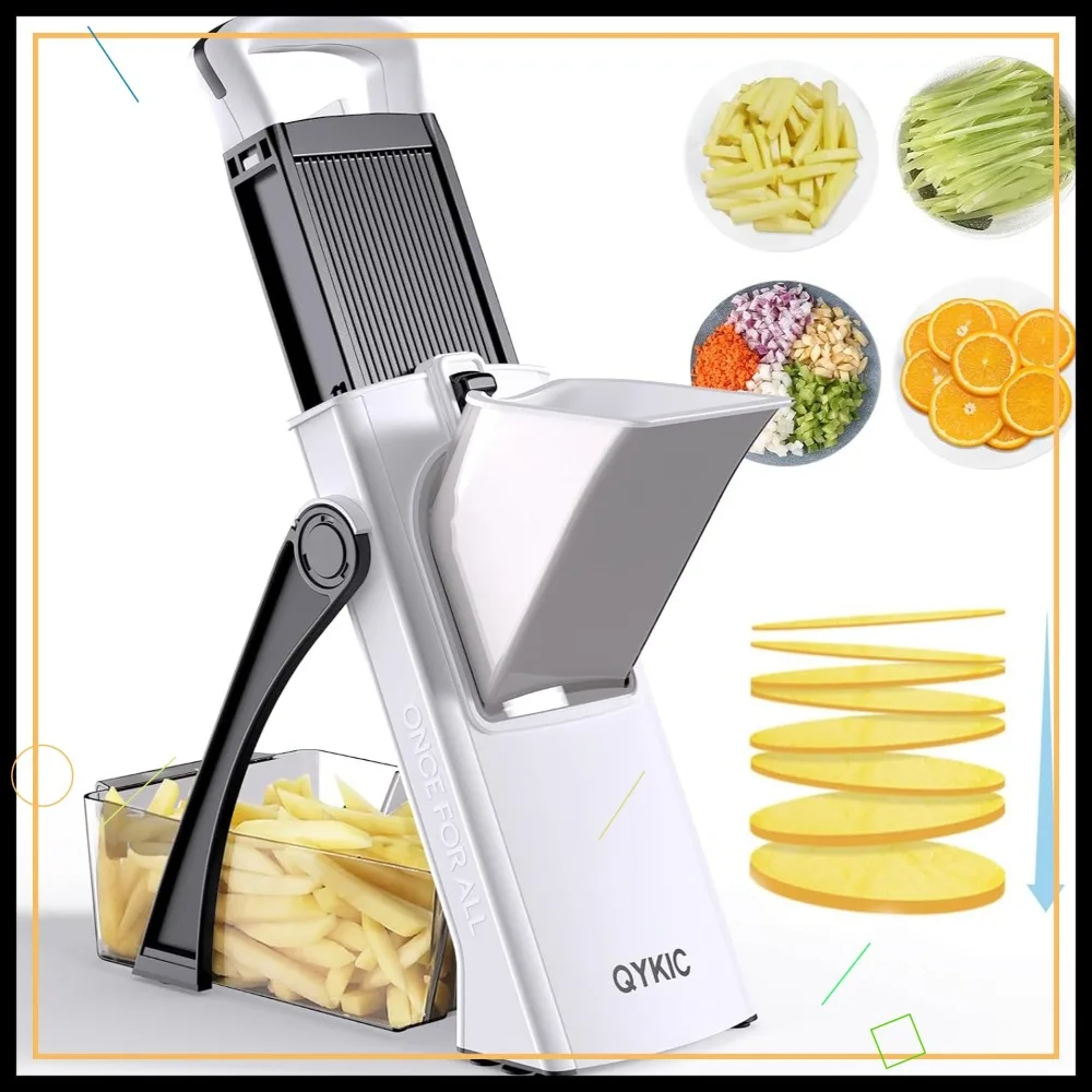 

Adjustable Mandoline Slicer for Kitchen, Vegetable Chopper with Thickness Control, French Fry Cutter, Onion Dicer (White)