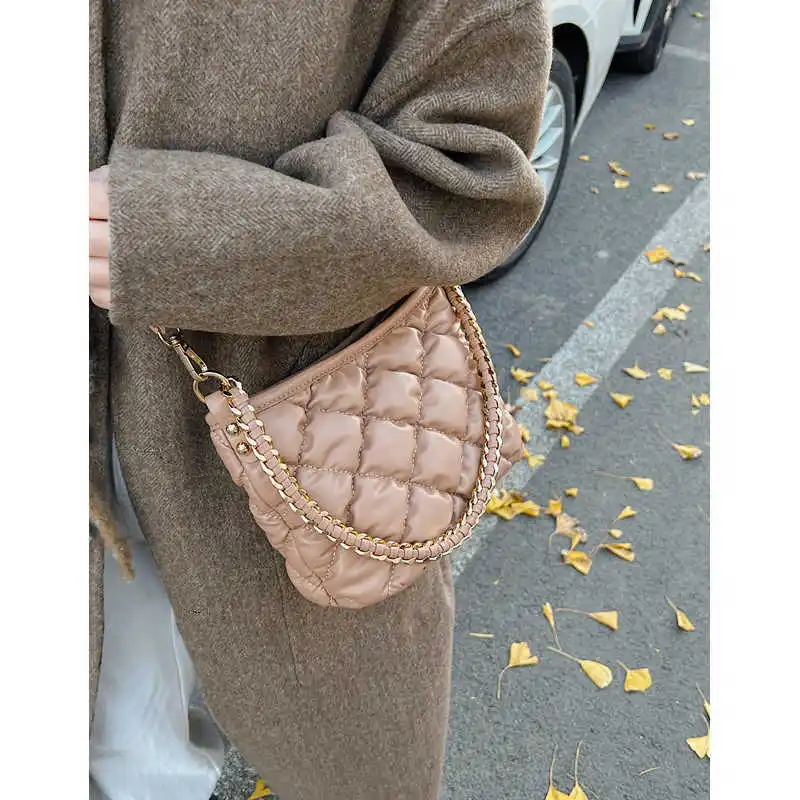 Bolso cruzado a cuadros con diamantes a la moda para mujer, nuevo diseño de cadena elegante, bolsos de viaje con temperamento, bolso para axila de nicho a la moda