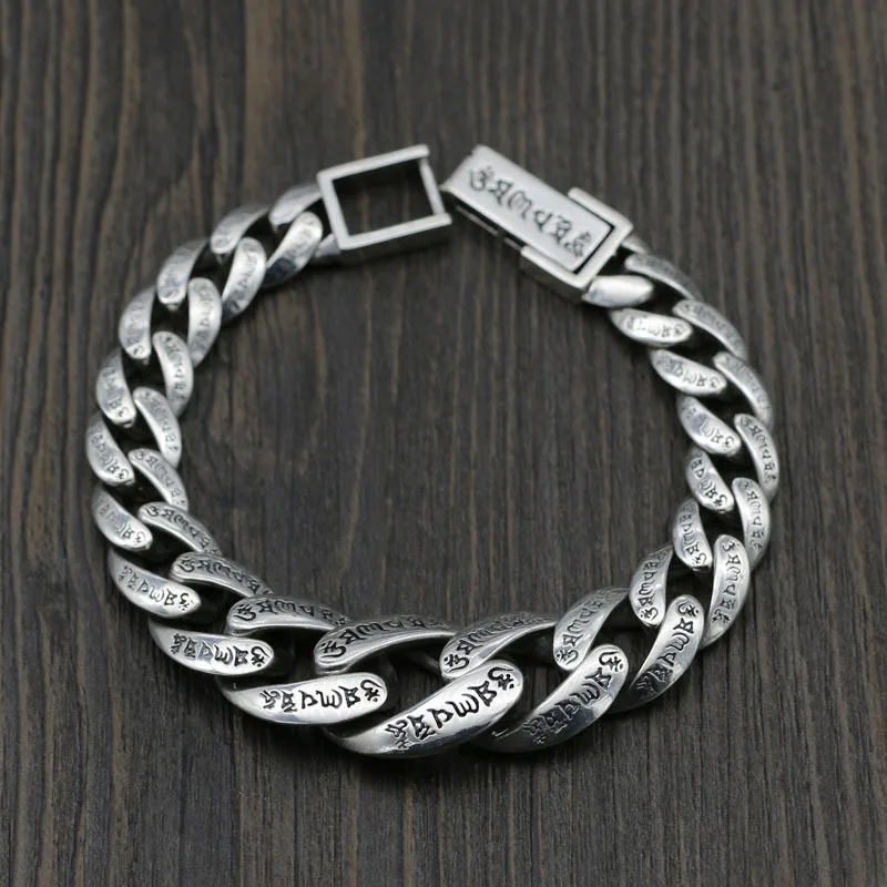 Thai Silver Vintage Heart Sutra Six Character True Word Gradual Gradient Bracelet s925 Pure Silver Personalized Couple Gradual B