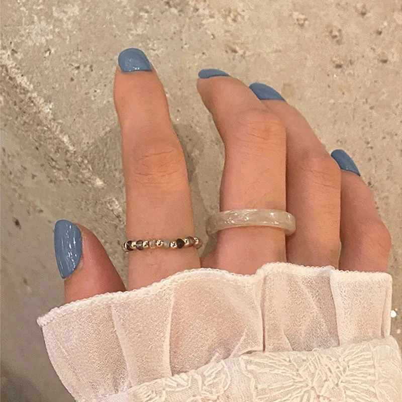 4Pcs Bunte Perlen Harz Metall Unregelmäßige Linien Ringe für Frauen Retro Geometrische Acryl Perle Knuckle Joint Ring Set Schmuck geschenk – Detail 3