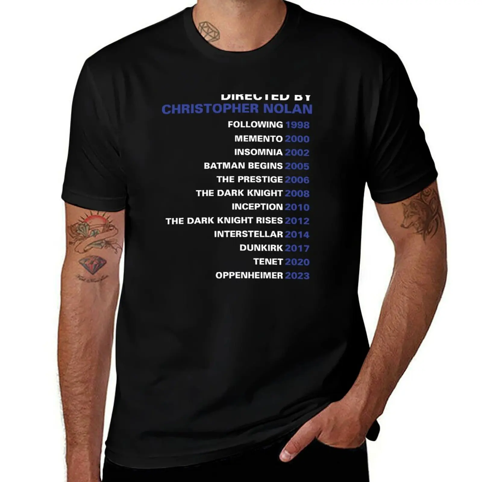 

Christopher Nolan - Director's Filmography T-Shirt t shirt for man 100 percent cotton t shirts with prints