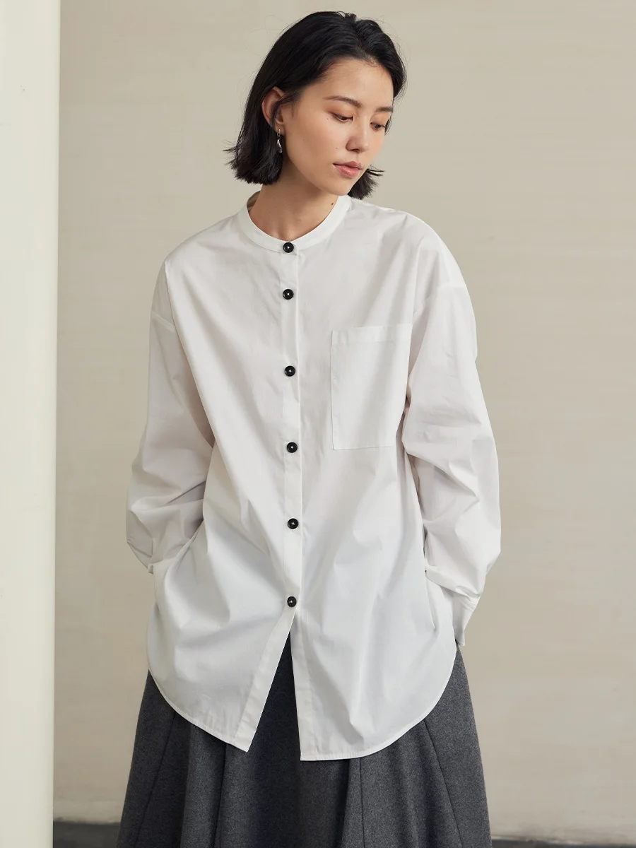 

Женская модная блузка JANEON из чистого хлопка с длинным рукавом, свободного кроя, средней длины, с воротником-стойкой, осенняя, простая и стильная