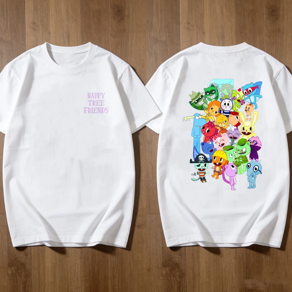 Happy Tree Friends All Characters Collage Print T Shirt Men Women Tee Trendy Streetwear Cotton Top Cute Cartoon Graphic Gift Tee