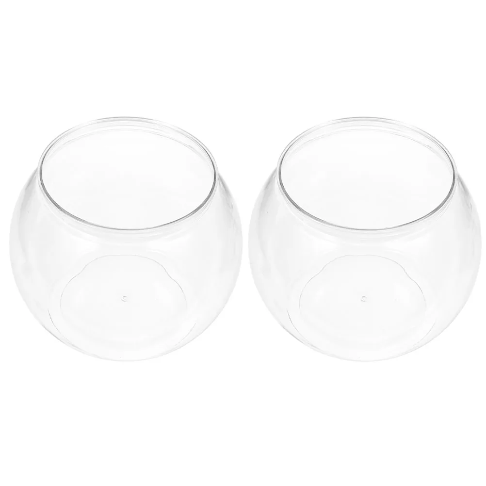 

2pcs 2 Packs Desktop Fish Tanks High Transparency Plastic Material Office Use Round Shape Betta Fish Bowls Small Aquarium Decor