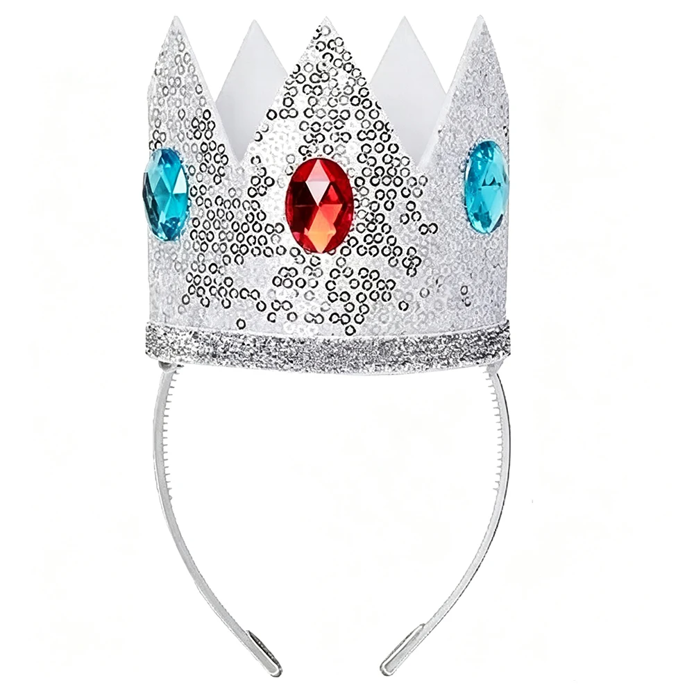 Girls Video Game Princess Crown Headband Gold Tiara with Red Blue Crystal Kids Birthday Party Favors Cosplay Costume Accessories