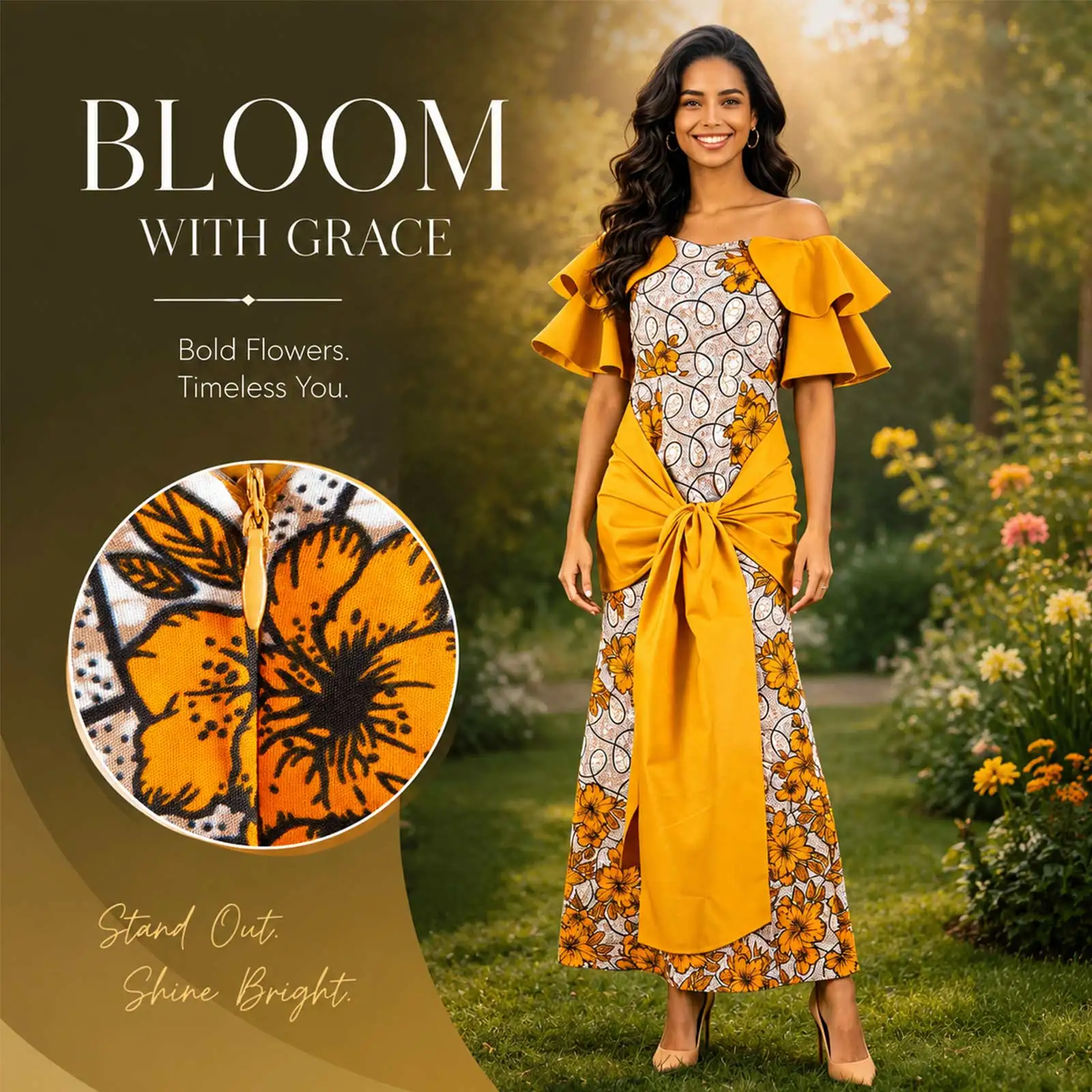 African Dresses for Women Strapless Off Shoulder High Waist Maxi Dress Print Attire Dashiki Outfits Elegant Fashion A2225003