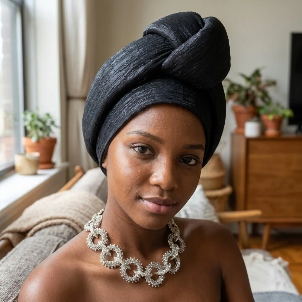Shiny African Gele Headwrap Front Knot Polyester Nigerian Yoruba Turban Multicolor Options Lightweight Elegant Headpiece