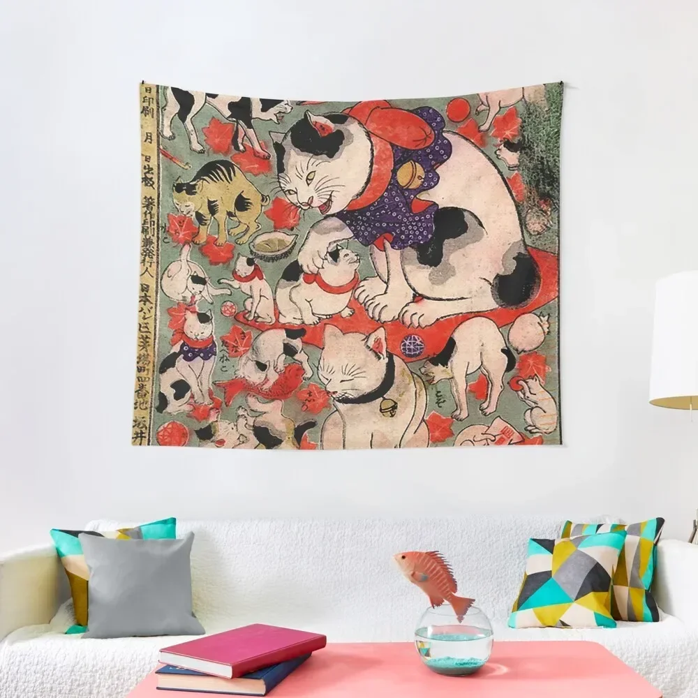 

Antique Japanese Woodblock Print Cats ~ Cat Tattoo Flash Tapestry Room Decor Cute Aesthetic Decoration Bathroom Decor Tapestry