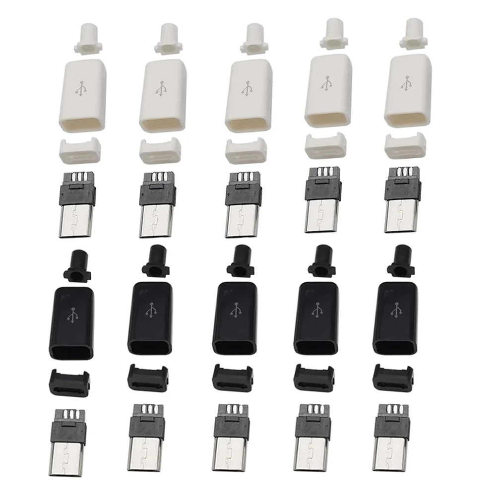 10Pcs Micro USB 5Pin Male Connectors Plug Black White Welding Type Data OTG Line Interface DIY Data cable Accessories