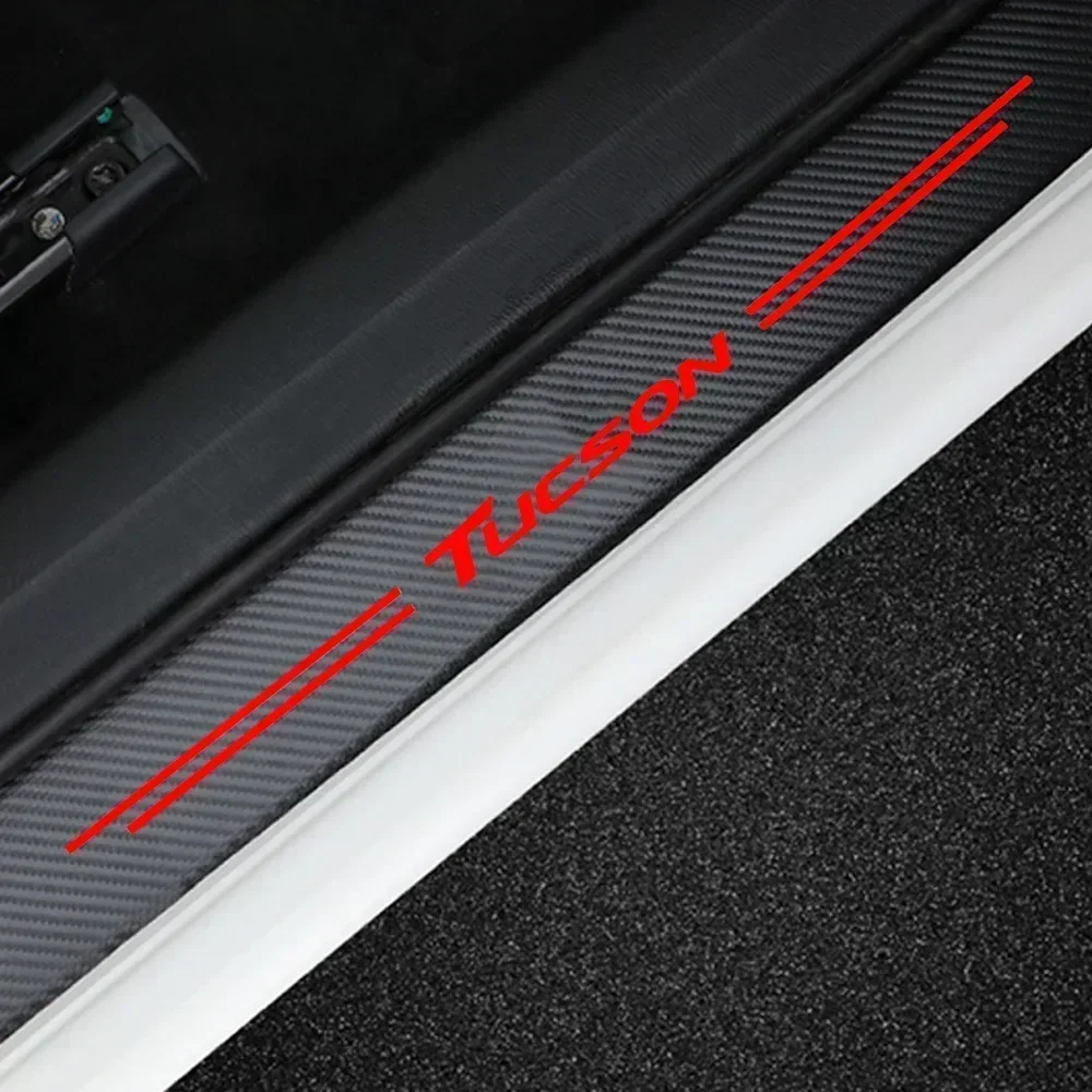 4PCS for Hyundai Tucson Logo Elantra Veloster Kona Carbon Fiber Car Door Sill Protector Scuff Plate Threshold Waterproof Sticker - view 6