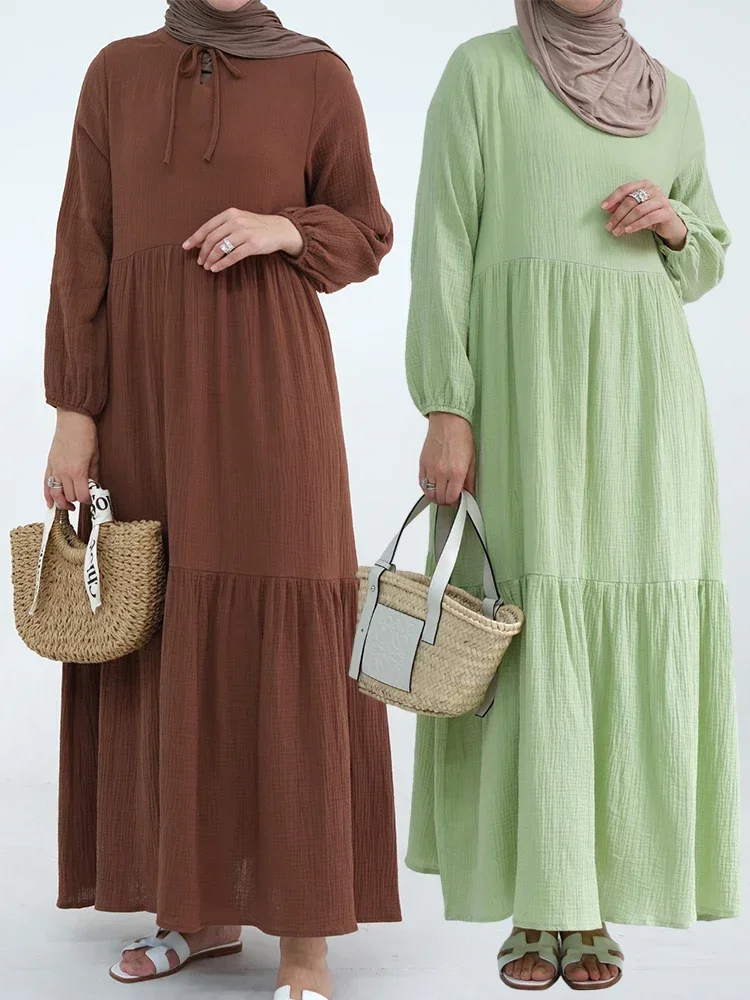 

Eid Muslim Cotton Dress for Women Abaya Modest Maxi Long Dresses Jalabiya Morocco Dubai Abayas Kaftan Vestidos Arab Long Robe