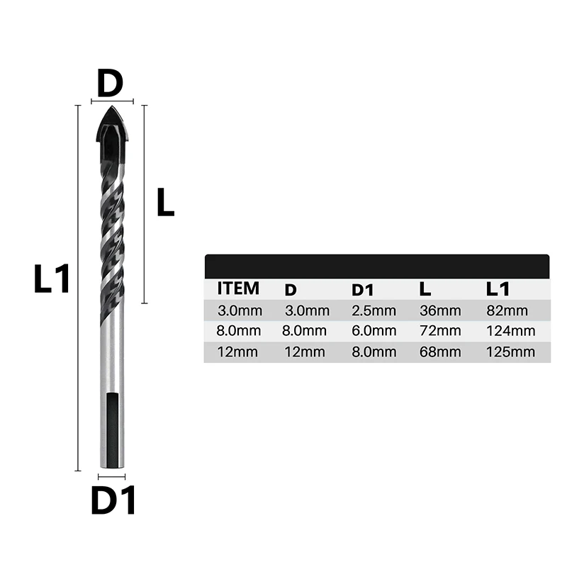 XCAN Cemented Carbide Drill Bit Ceramic Tile Wall Metal Drilling Tools Triangle Center Drill Bit Glass Drill Bit 3/4/5/6/8/12MM