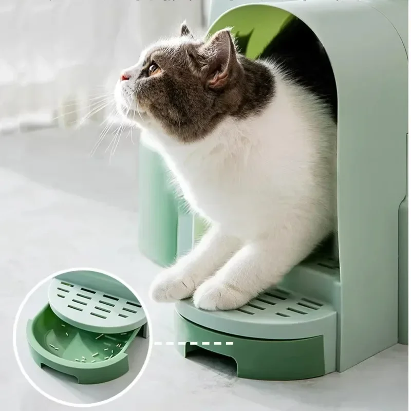 Super Large Drawer-Style Cat Litter Box, Fully Enclosed Corridor Litter Tray, Sand-Proof Cat Toilet, Flip-Top Design, Cat Pan