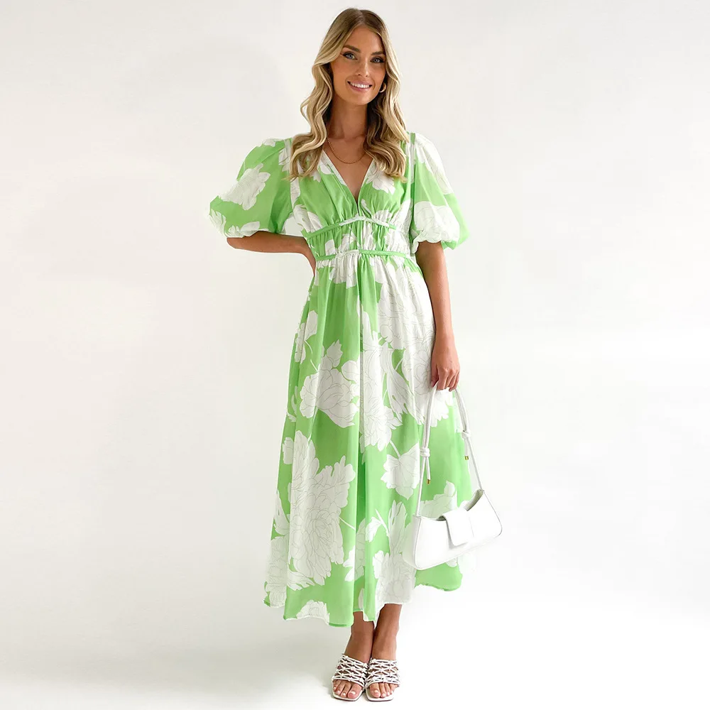 2026 moda Boho vestido largo con estampado Floral para mujer nueva primavera verano manga corta cuello en V estilo elegante Maxi vestidos bata femenina