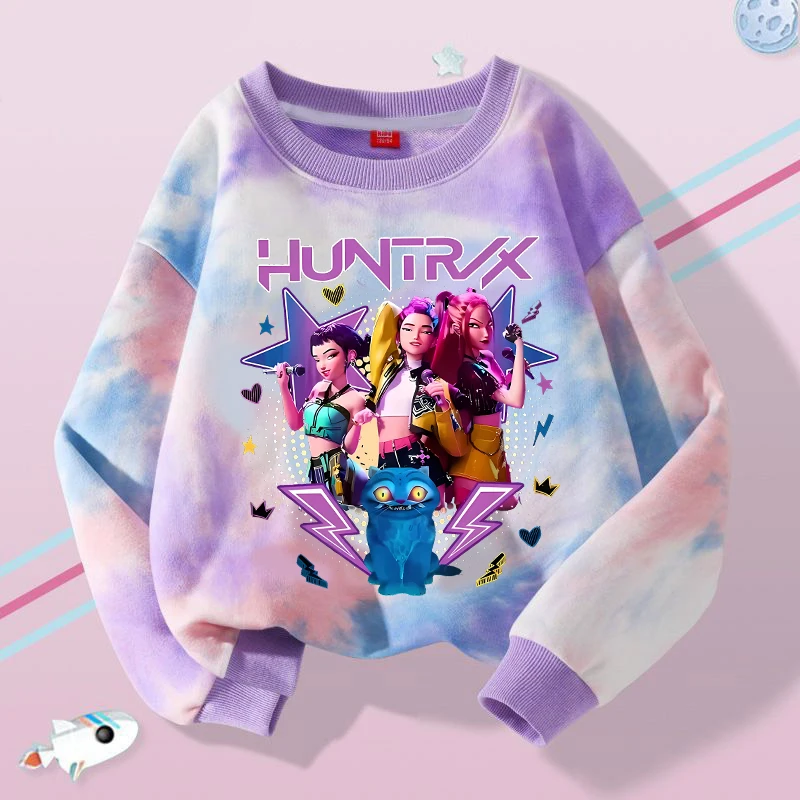 K-pop demon hunters doce em torno do pescoço moletom para meninas anime dos desenhos animados bonito moletom com capuz crianças outono moda esporte moletom
