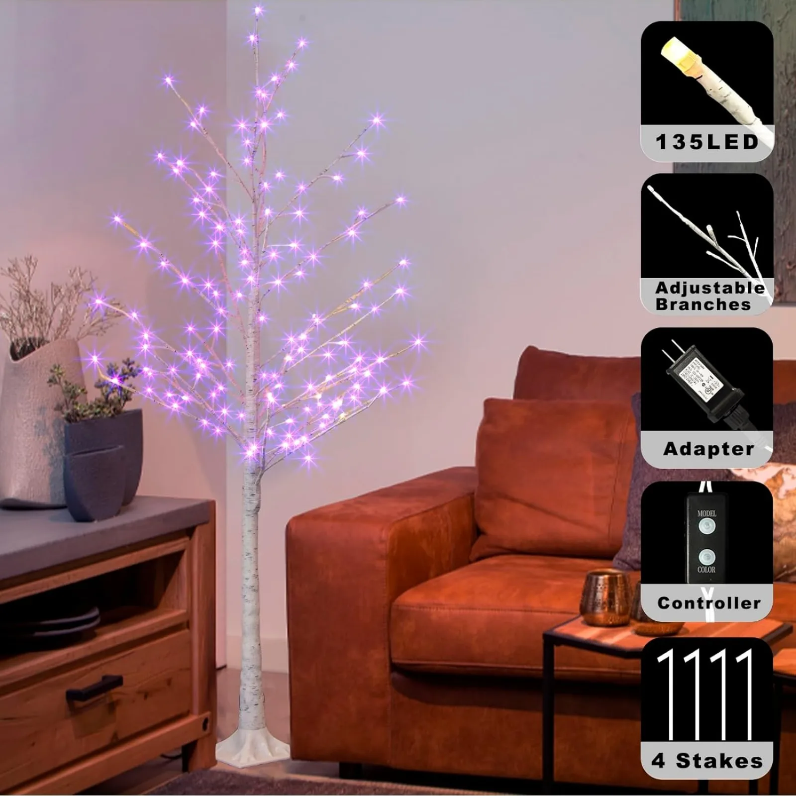 Imagem -04 - Multicolor Iluminado Birch Tree Cor Mudar Rgb Luzes Funções Temporizador com App Control 135 Led 6ft Árvore de Natal us