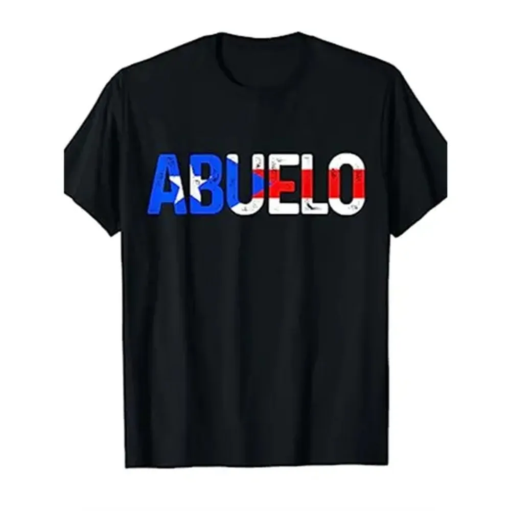 Cotton Short Sleeve T-Shirt [Puerto Rico Pride Tee] Puerto Rico Flag-Inspired Abuelo Pride Men's T-Shirt - 100% Cotton, Casual, Short Sleeve, Round Neck, Machine Washable - Ideal Father's Day Gift