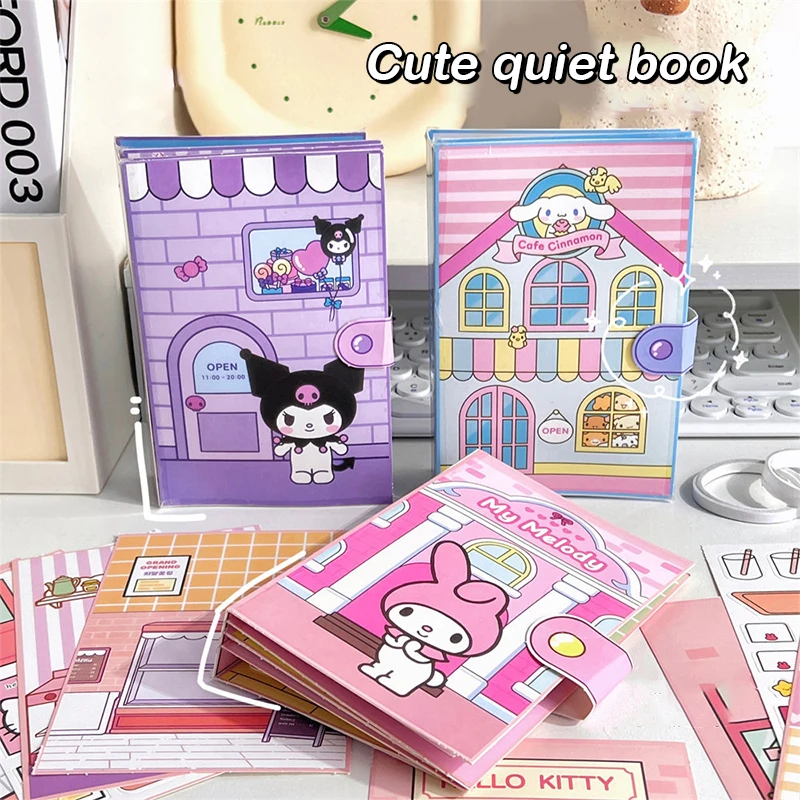 Sanrio Anime Kawaii My Melody Cinnamoroll Pochacco Kuromi Hello Kitty Sticker Games Quiet Book DIY Material Pack For Kids Gift