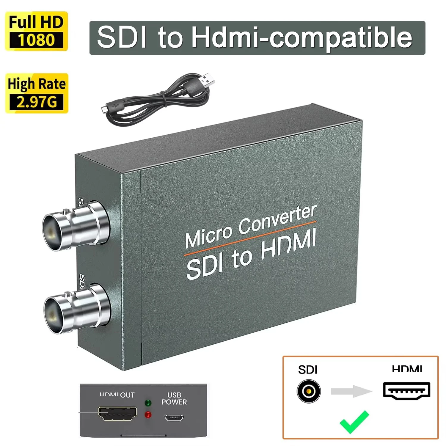 Audio Video Converter 3G-SDI To Hdmi Adapter Micro Sdi To Hdmi Splitter Sdi Hdmi Converter Bi-Directional SDI to HDTV 3G Micro