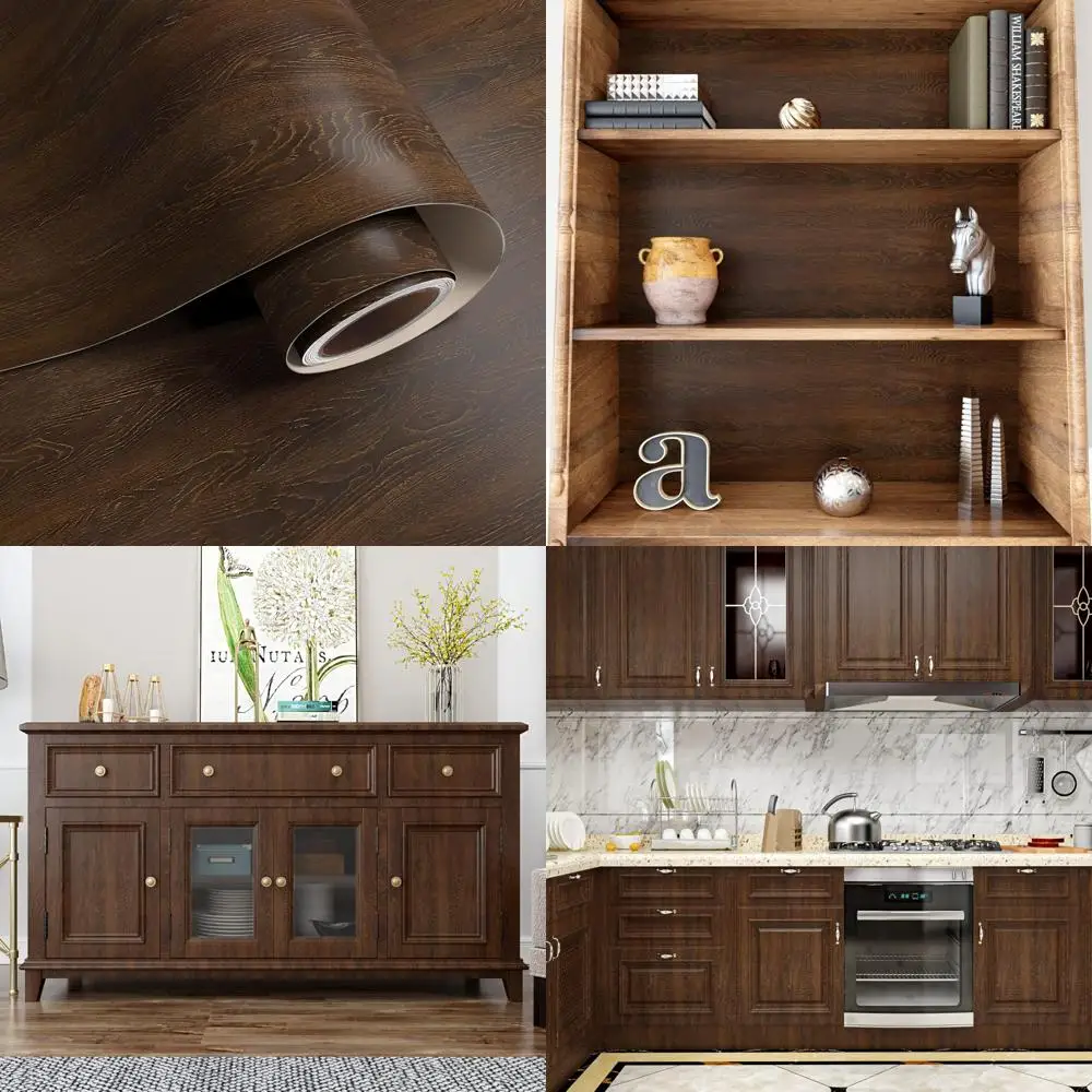 ورق اتصال كبير من الخشب البني الداكن مقاوم للماء يغطي سطح الطاولة ورق حائط ذاتي اللصق لإعادة تشكيل المنزل