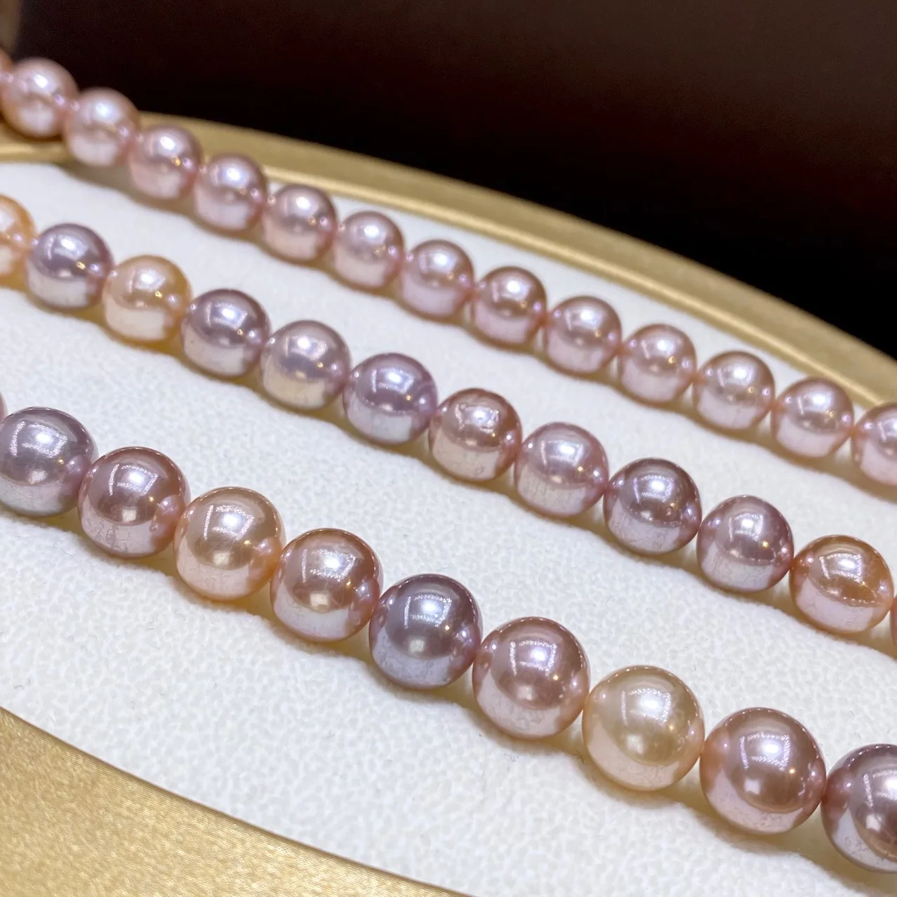 

New Pearl AAAAA 9-10mm Natural South Sea Round Candy colored Pearl Necklace 14k Gold -18inch