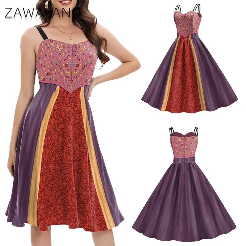 

ZAWALAND Hocus Pocus Costume Dresses Women's Sleeveless Slip Dress Cosplay Movie Witch Party Dress Up Halloween Costumes